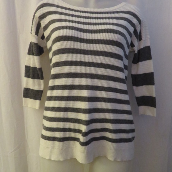 JOIE SOFT GRAY WHITE STRIPED PULLOVER SWEATER XS - Picture 2 of 4